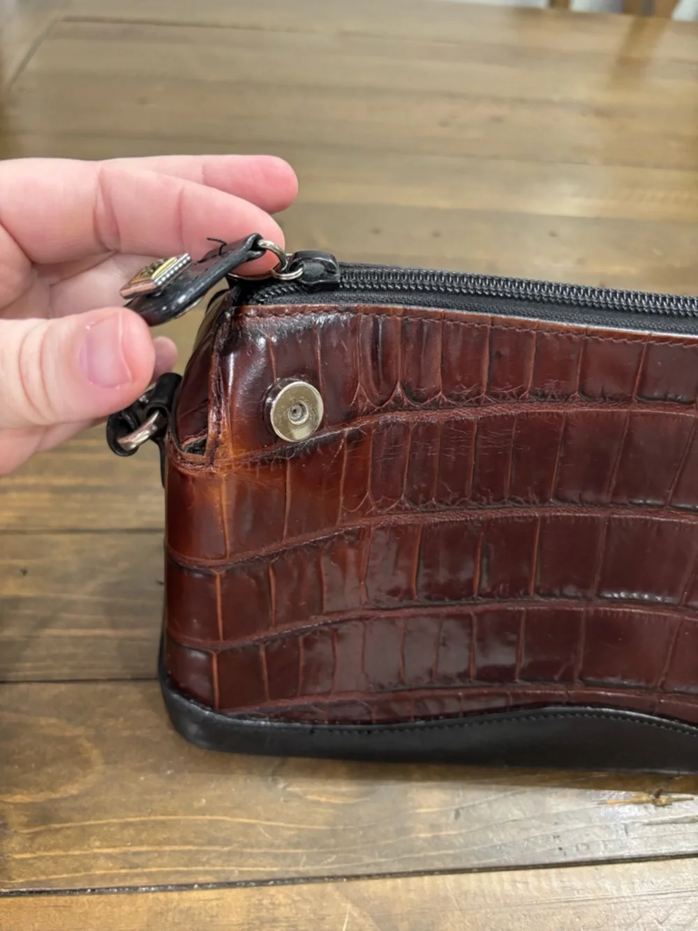 Brighton Vintage Brown Croc-Embossed Shoulder Bag